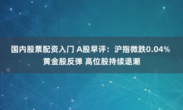 国内股票配资入门 A股早评：沪指微跌0.04% 黄金股反弹 高位股持续退潮