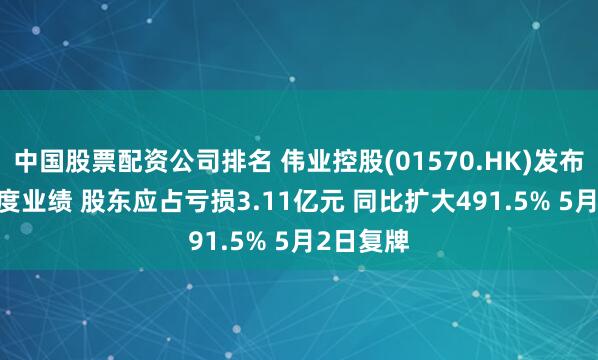 中国股票配资公司排名 伟业控股(01570.HK)发布2024年度业绩 股东应占亏损3.11亿元 同比扩大491.5% 5月2日复牌
